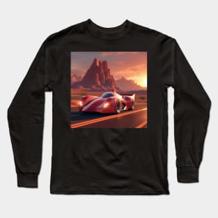 A Retro-Futuristic Racing Car Travelling Through The Arizona Desert At Dusk. Long Sleeve T-Shirt